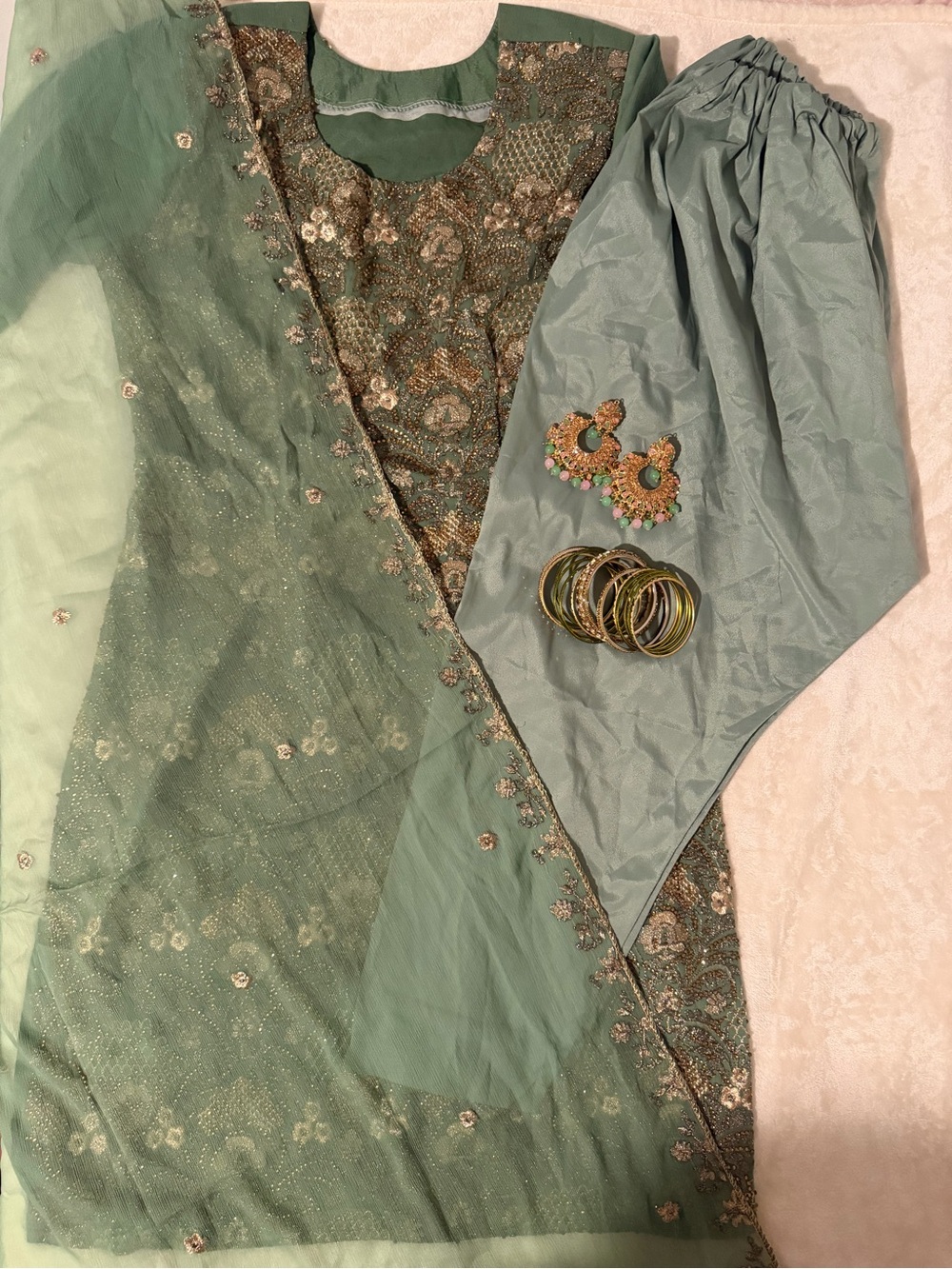Embellished Mint Green Formal Salwar Kameez Set